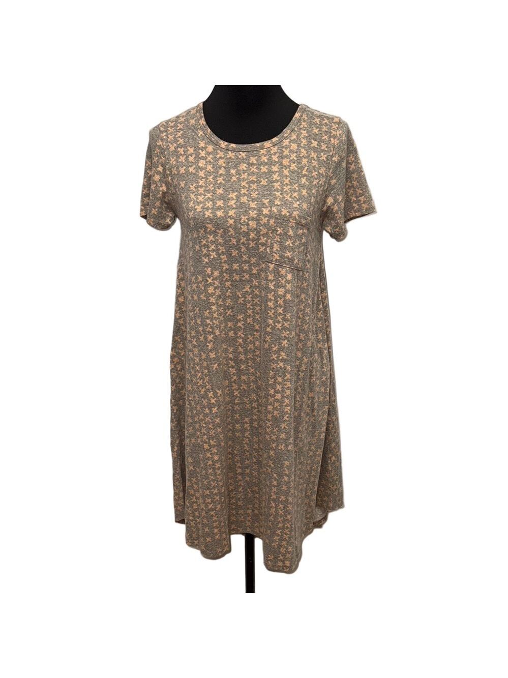 LuLaRoe Carly Small Gray Light Orange Geometric Swing Dress Hi Low